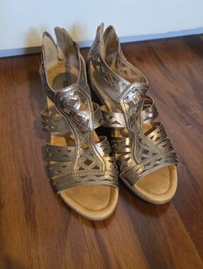 Earth Women's Metallic Cutout Wedge Sandals - Bronze